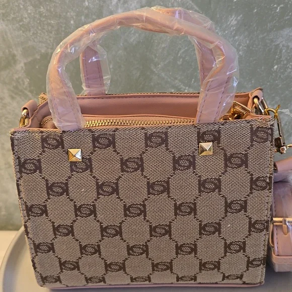 bebe Talulla Mini Satchel Blush Monogram Logo Crossbody Shoulder Bag NWT - Picture 4 of 12